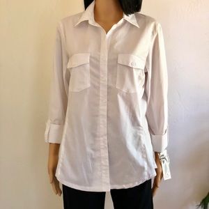 Zac & Rachel, size L, woven & knit, white top NWT